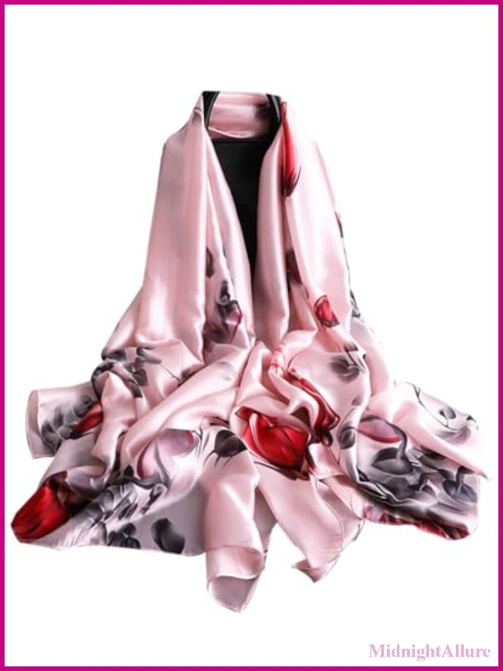 Womens Lightweight Floral Shawl Scarf Simulated Silk Wrap Evening Cover Up